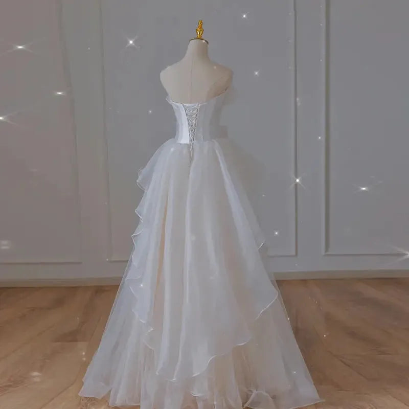 French Luxury White Wedding Dresses for Bride Women Elegant Sexy Strapless Long Evening Prom Party Dress Fairy vestidos White Floor length | cn