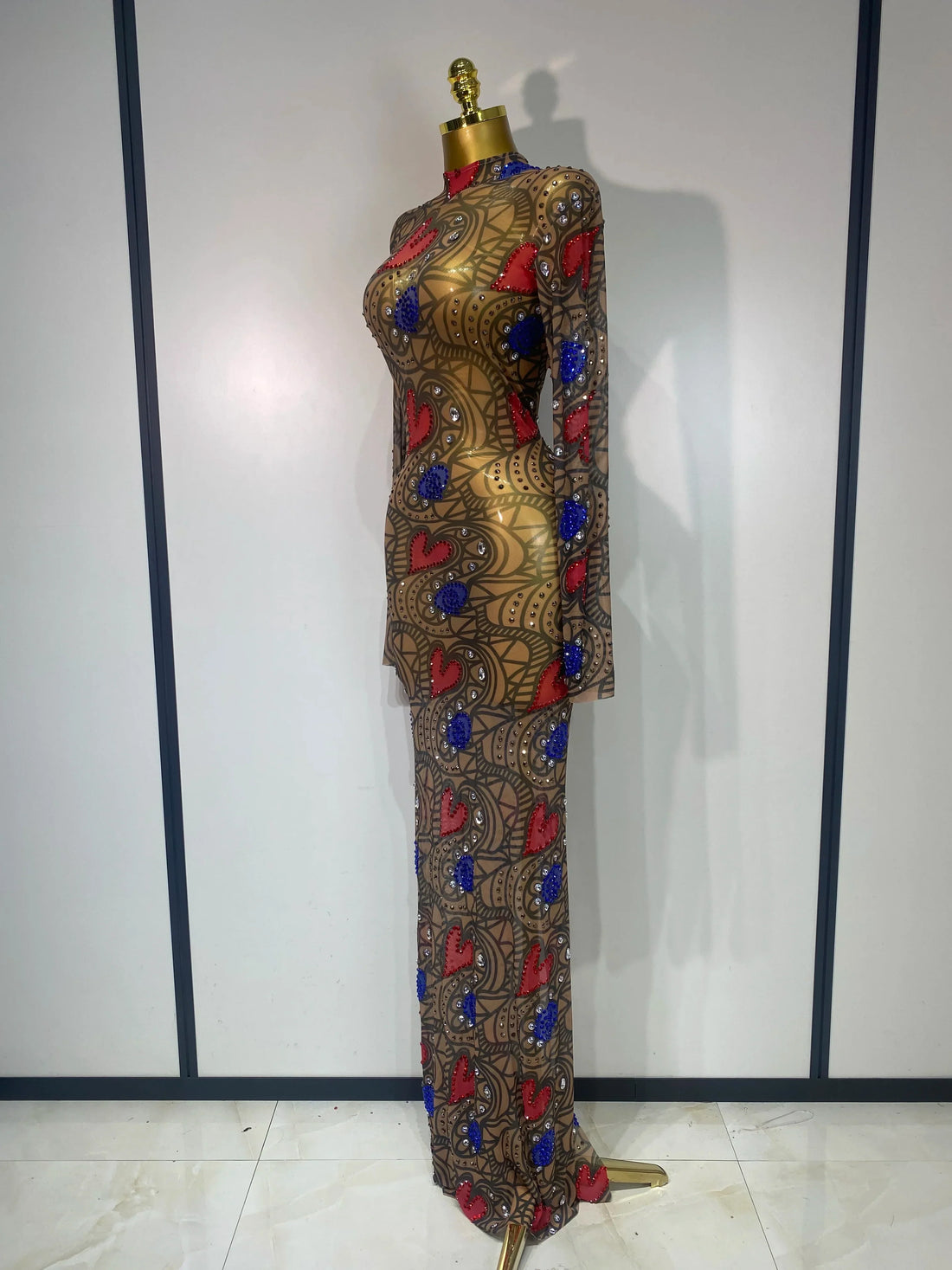 Sparkly Diamond Sexy Mesh Wrap Hip Long Dress Host Annual Meeting Party Nightclub Performance Costume Luxury Birthday Dress MULTI