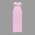 Stereoscopic Diamond Flowers Strapless Pink Ankle Lenght Bandage Dress Woman Birthday Party Vestido Celebrity Party Outfit
