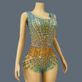 New Sparkly Rhinestone Elastic Spandex Bodysuit Women's Club Bars Sexy Dance Show Crystals Vest Bodysuit Party Stage Wear Sitiao
