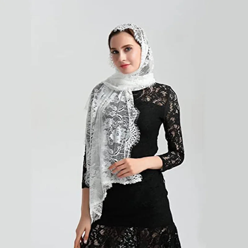 Lace Mantilla Veils For Church Spanish Muslim Head Covering Lace Shawl Scarf For Women Catholic Chapel Veils For Wedding Bride