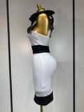 Women Sexy Bow Tie Black White Patchwork Bodycon Bandage Dress Celebrity Elegant Evening Club Party Birthday Dresses