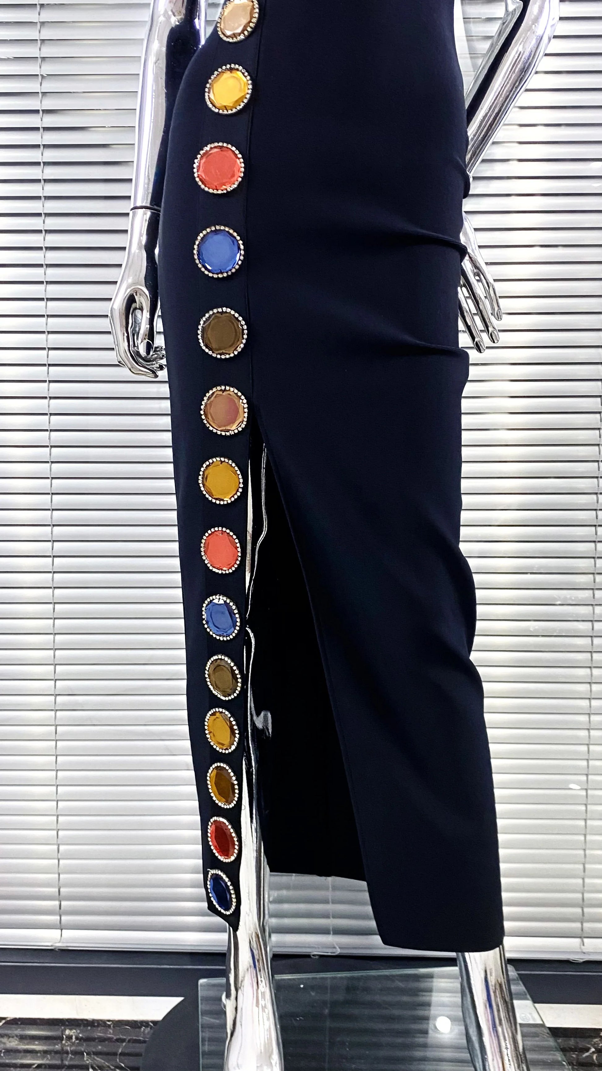 Summer Special Design Shining Colorful Diamonds Sexy Halter Black Bandage Dress Woman Birthday Party Dress Club Party Outfit