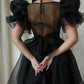 White Short Wedding Dresses Organza Puffy Short Sleeves Ball Gown Simple Formal Party Gowns Black