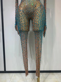 Luxury Rhinestones Bodycon Jumpsuit Sexy Women Mesh See Through Birthday Gown Women Bar Nightclub Dancer Stage Outfit