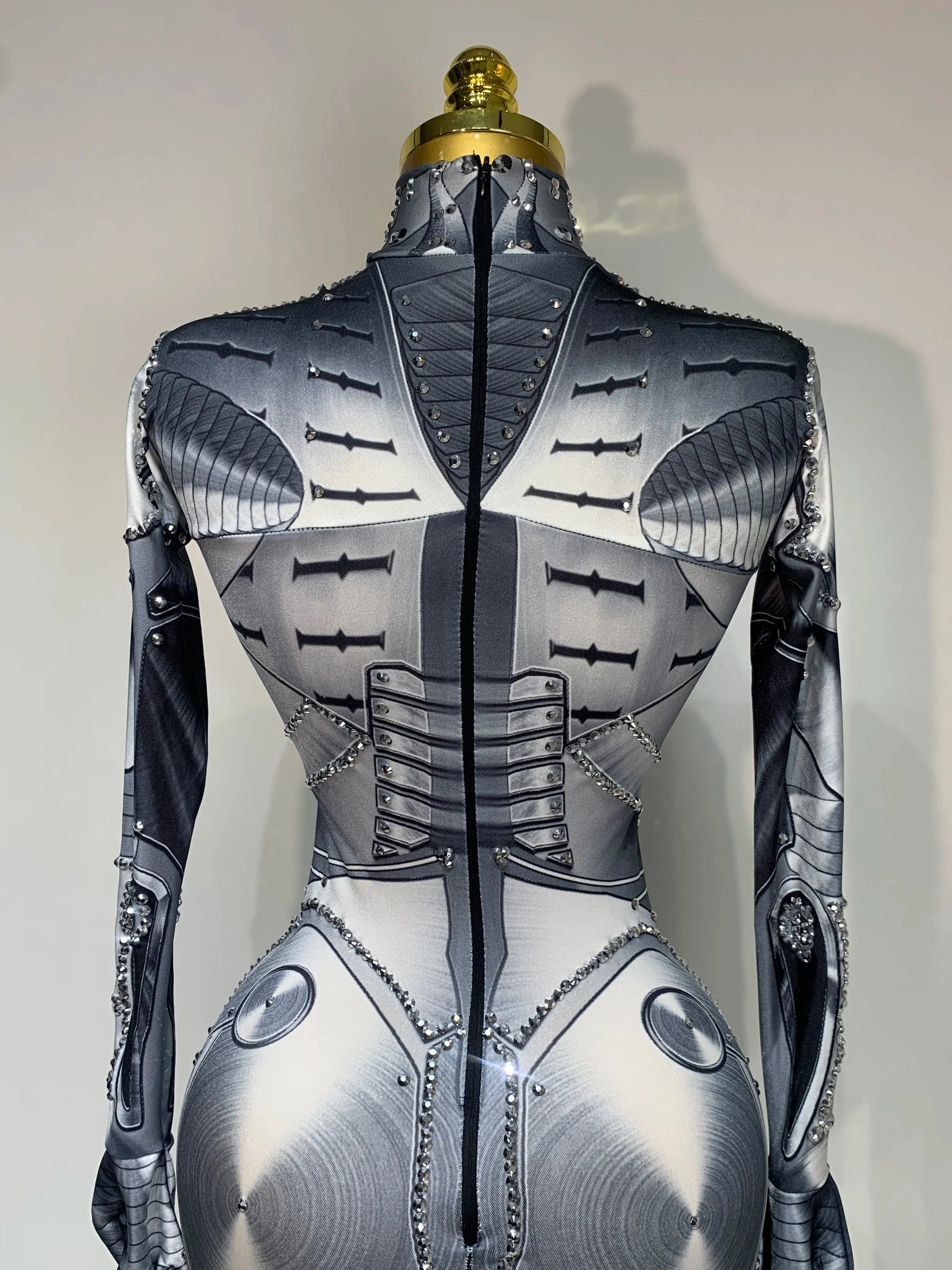 Sexy Stretchy Performance Dance Nightclub Rompers Singer Stage Wear Sparkly Rhinestones Jumpsuit Gloves for Women Costume