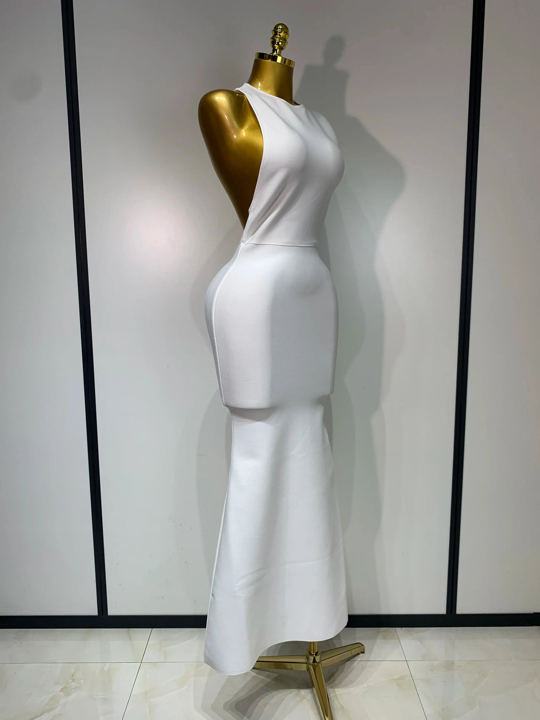 Women Sexy Sleeveless Backless Design Bodycon Bandage Dress Celebrity Elegant Evening Club Party Luxury Birthday Dresses WHITE