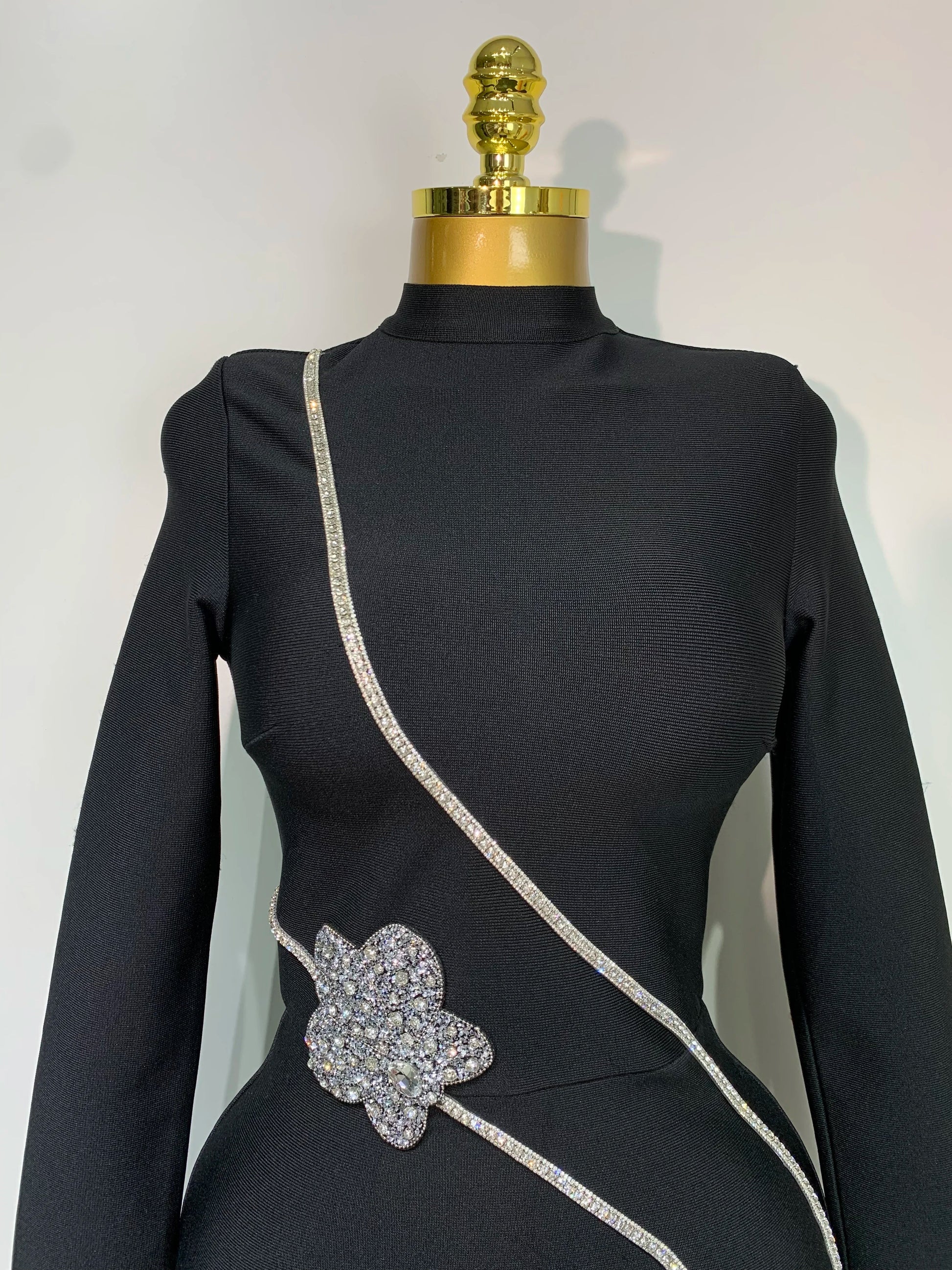 Newest Fashion Designer Party Dress Women's Formal Long Sleeve Diamonds Bodycon Bandage Dress Elegant Luxury Birthday Gown