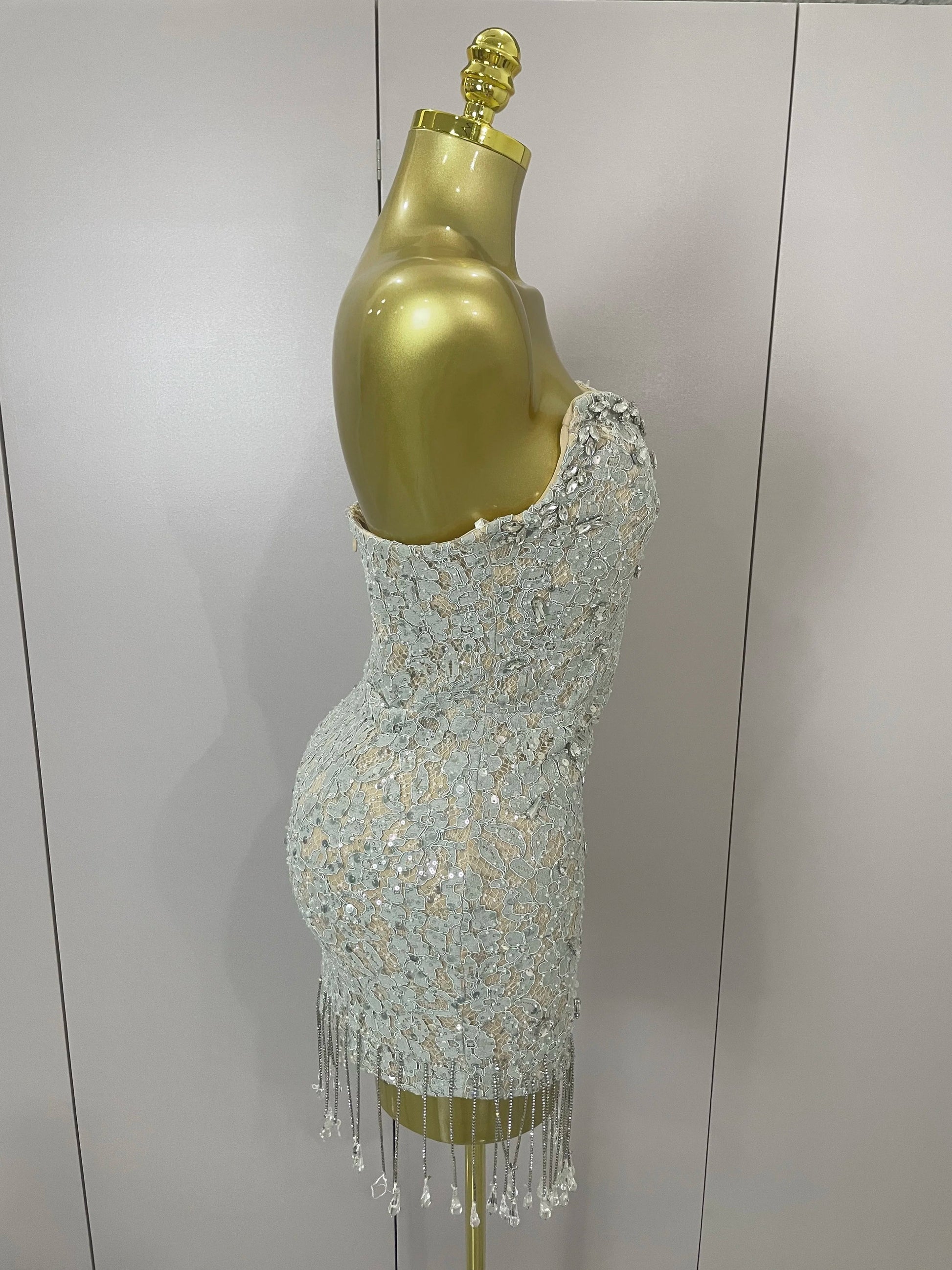 Luxury Sparkle Diamond Tassel Halter Cocktail Dress Women Elegant Evening Formal Gowns Wedding Party Dresses Stage Costumes
