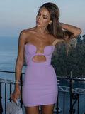 Sexy Strapless Mini Dress Women Chic Classy Hollow Out Ring Sleeveless Bodycon Bandage Dress Summer Trendy