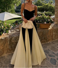 Color Block Spaghetti Straps Long Dress For Women Backless A-Line Maxi Celebrity Cocktail Party Evening Gowns Casual Vestidos