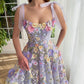 Purple Knee Lenght Party Dress Elegant Flower Embroid Evening Dresses Spaghetti Strap Vestidos De Noche Sexy Prom Dress