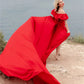 Wine Red Flying Prom Dresses Off the Shoulder فساتين السهرة Elegant Sleeveless Cathedral Train vestidos verano moda