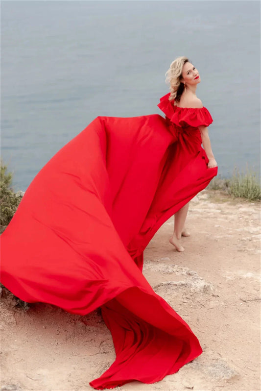 Vestidos de fiesta voladores de color rojo vino con hombros descubiertos فساتين السهرة elegantes sin mangas tren catedral vestidos verano moda