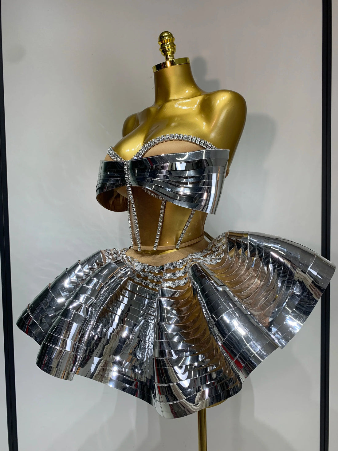 Women Stage Performance Costume Two Piece Set Silver Sequins Rhinestone Fancy Outfit Sexy Backless Shiny Birthday Party Dresses Silver