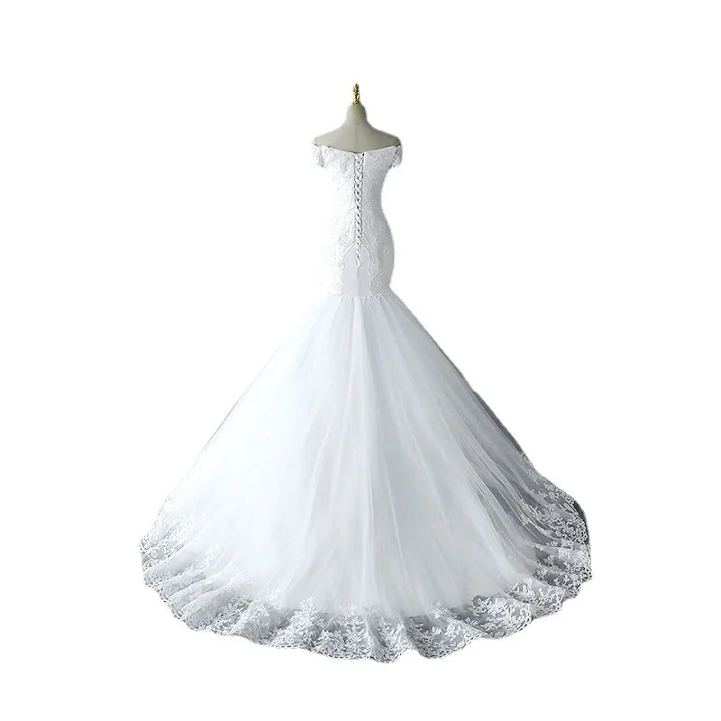Nuovi abiti da sposa boho fuori spalla sirena abito da sposa abito di tromba di lussuoso abito da tromba vera foto vestido de noiva