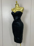 Sexy Strapless Gold Black Foil Color Bodycon Bandage Dress Women Fashion Celebrate Evening Party Luxury Birthday Dresses
