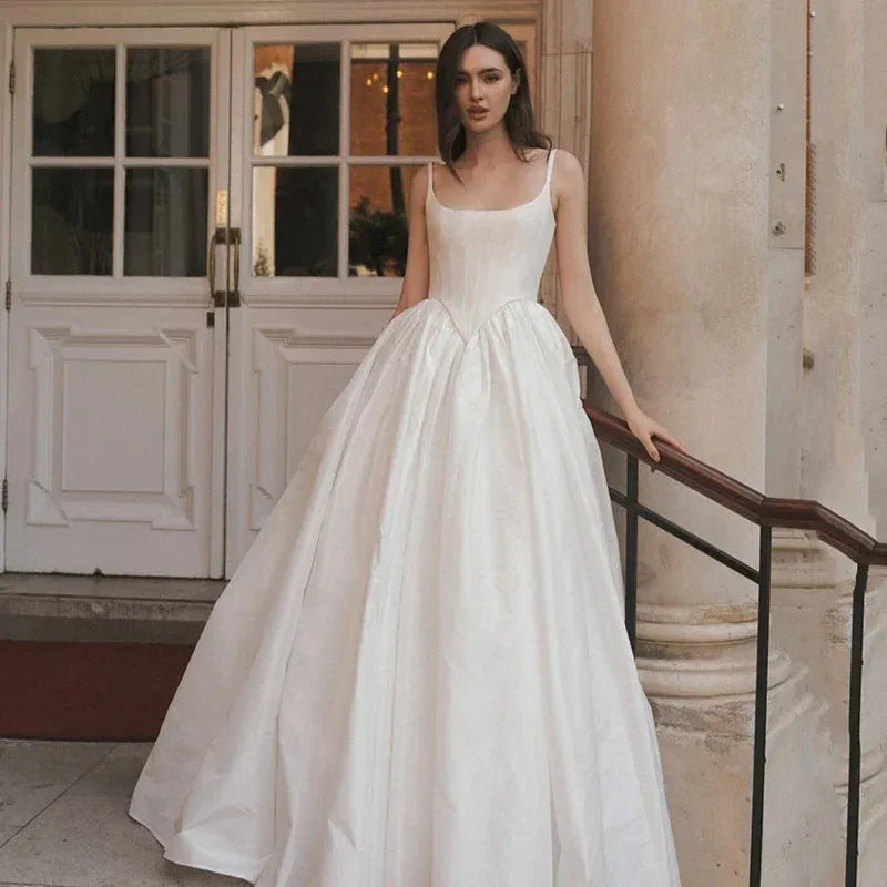 White A-Line Wedding Dresses Square Collar Sleeveless Long Bride Dress Boho Beach Wedding Prom Gowns Custom Size