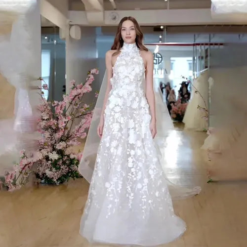Elegant A-Line Wedding Dresses Halter Appliques Sleeveless Brides Party Gowns For Women Evening Dresses Long Prom Gown Same as picture