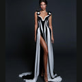 Stereoscopic Flowers sleeveless White and Black Bandage long Dress Woman Holiday Party Vestido Celebrity Party outfit！