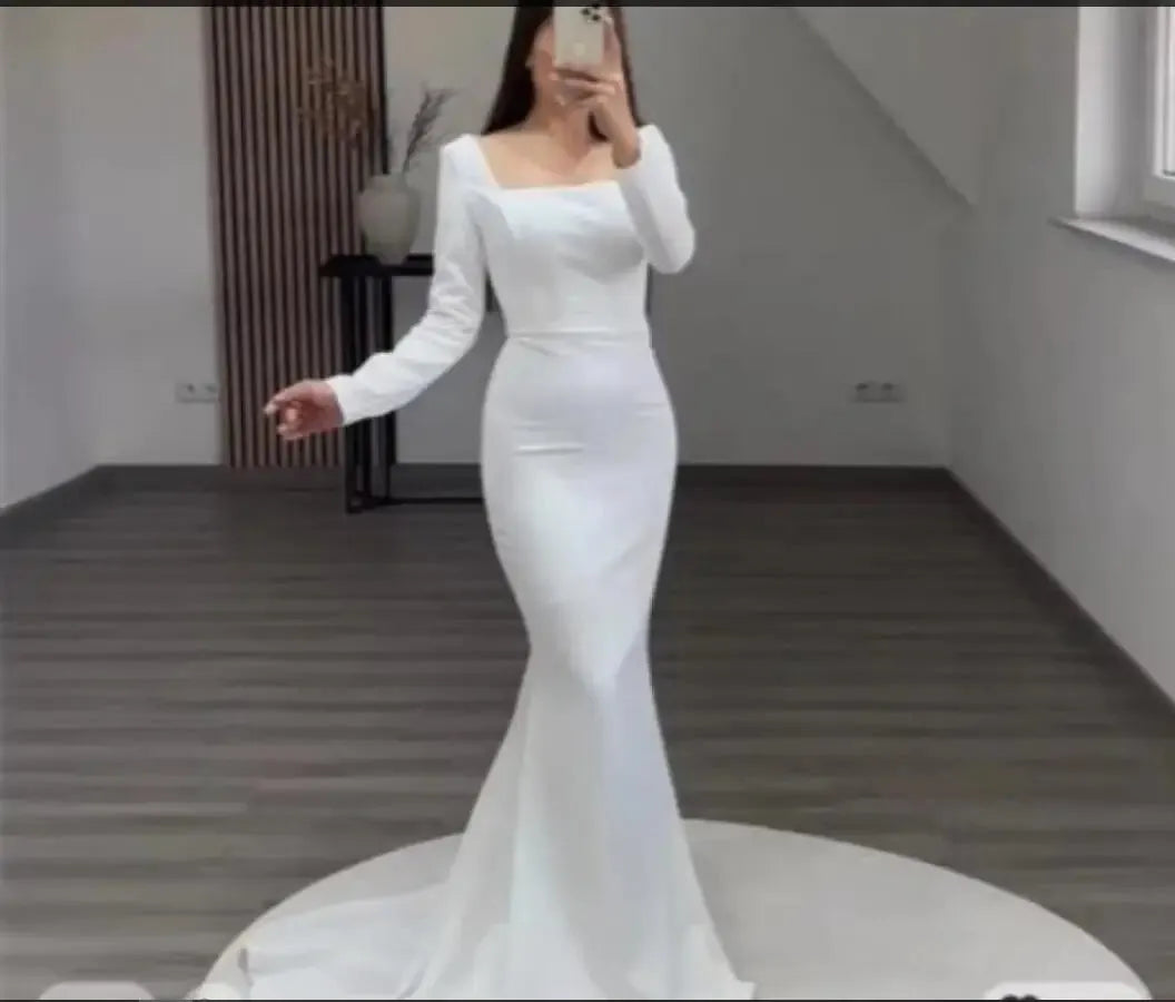 Wedding Dresses Mermaid Bridal Gowns Square Neckline Backless Long Sleeve Elegant For Women Customize To Measures Elegant 14w