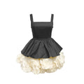 Elegant Black Mini Dress with Peplum and White Ruffle Accents for Upscale Casual Gatherings AS PIC