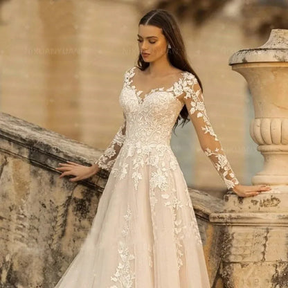 New Elegant A-Line Wedding Dresses for Women Sweetheart Bride Robes Lace Appliques Corset Backless Bridal Gowns Vestido De Novia