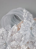 Dreamy Beige 3D Floral Sequin Pearl Design Off Shoulder Strapless Mini Dress for Party Evening Gown
