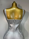 Women Sleeveless Bodycon Bandage Dress Celebrity Elegant Silver Gold Cocktail Party Birthday Dress Vestidos