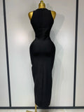Women Celebrity Sexy Cut Out Diamonds Black Long Bodycon Bandage Dress Elegant Evening Club Party Luxury Birthday Dresses