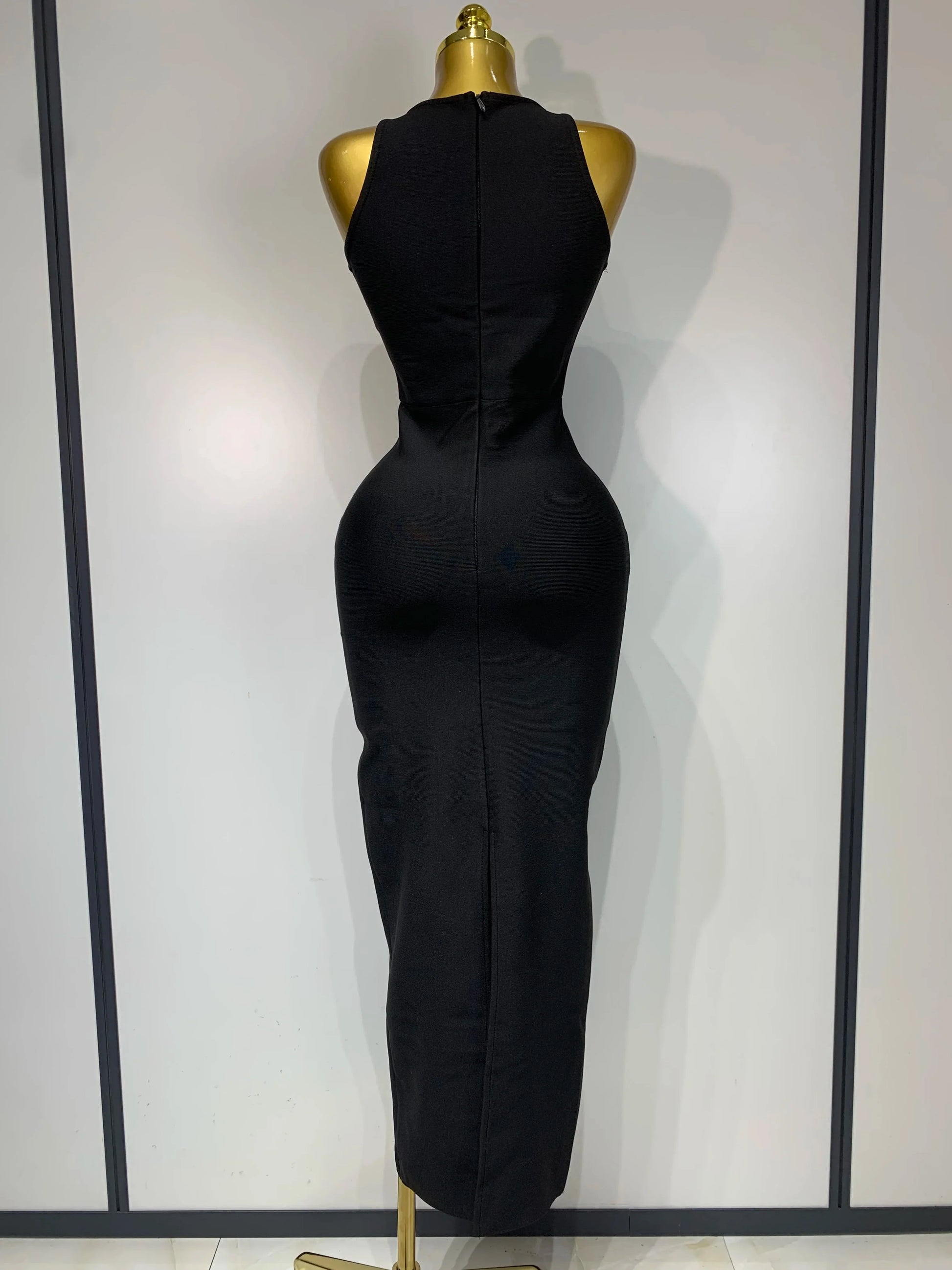 Women Celebrity Sexy Cut Out Diamonds Black Long Bodycon Bandage Dress Elegant Evening Club Party Luxury Birthday Dresses