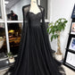 Black Beaded Glitter A-line Wedding Dress Elegant Detachable Shawl Custom Dresses Sexy Heart Shaped Neck vestido feminino