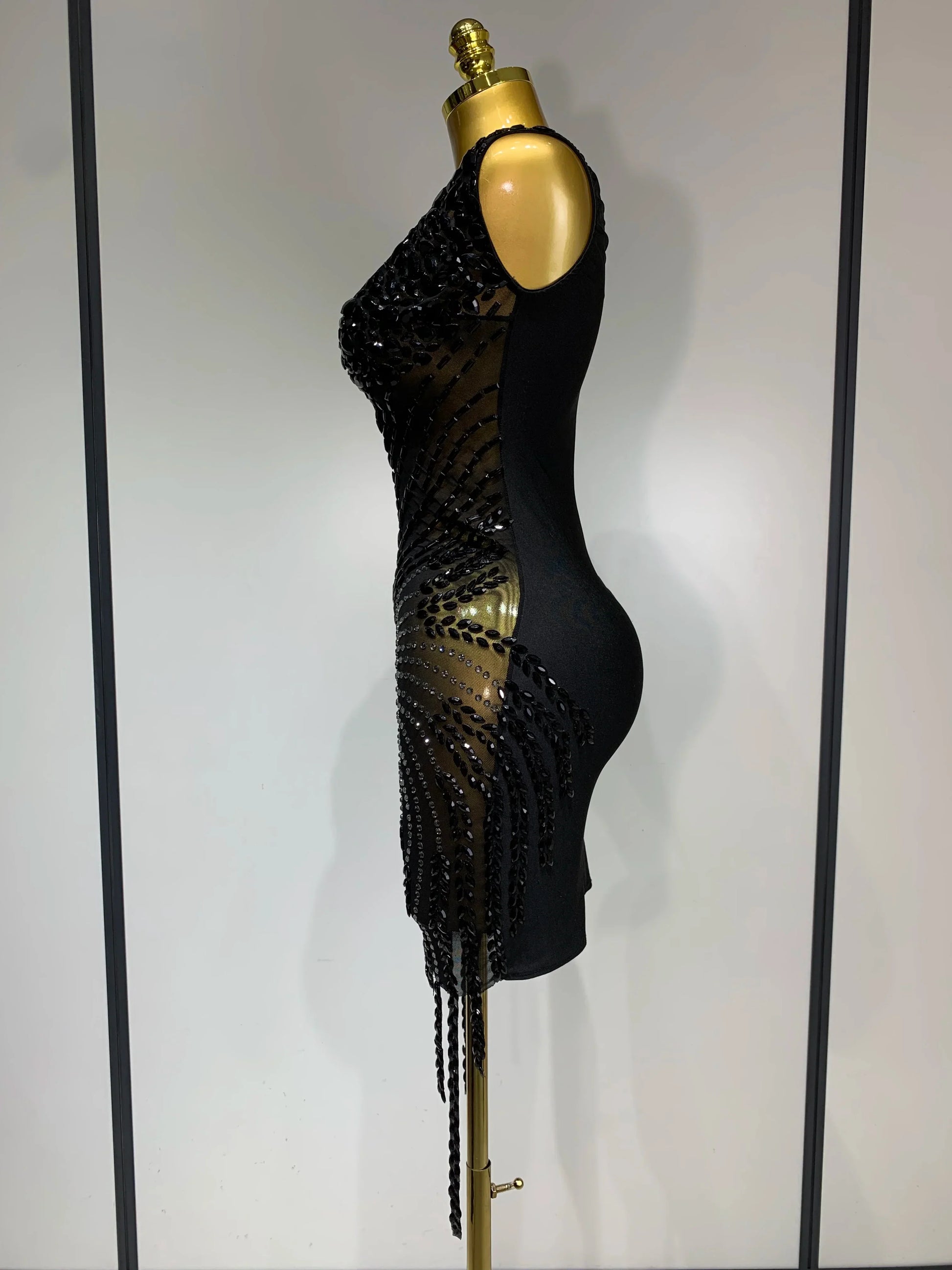 Women Sexy Stage Performance Outfit Sparkly Rhinestones Bodycon Dress Birthday Celebrate Evening Party Nightclub Mesh Dress