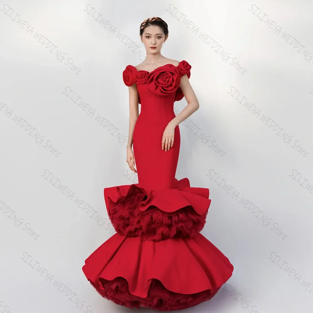 Red Off The Shoulder Mermaid Evening Dress Women Customized Celebrity Prom Stylish Party Simple Gown Pink