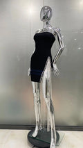 Shining Diamond Chain Sexy Slit Strapless Black Bandage Mini Dress Woman Birthday Party Dress Nightclub Party Outfit