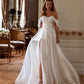 Sweet Wedding Dresses A Line Soft Satin Off The Shoulder Bridal Gowns Side Split Floor Length Wedding Party Gowns