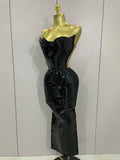 Black Shiny Sequin Sexy Chest Wrapped Dress Women Fashion Eveing Celebrate Birthday Party Stage Costume