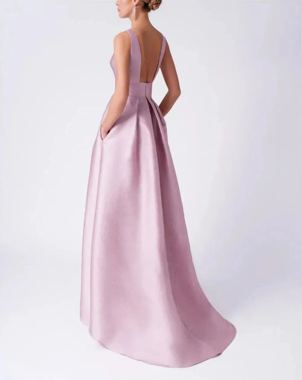 Pink Satin Prom Dresses Backless A-line High-low فساتين السهرة Elegant Sleeveless Floor-Length vestidos verano moda as pic