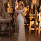 Anmutig von der Schulter Hochzeitskleid sexy trägerlose Seitenschlitzbraut Robe Glitzige Pailletten Langes Brautkleid Robe de Mariée