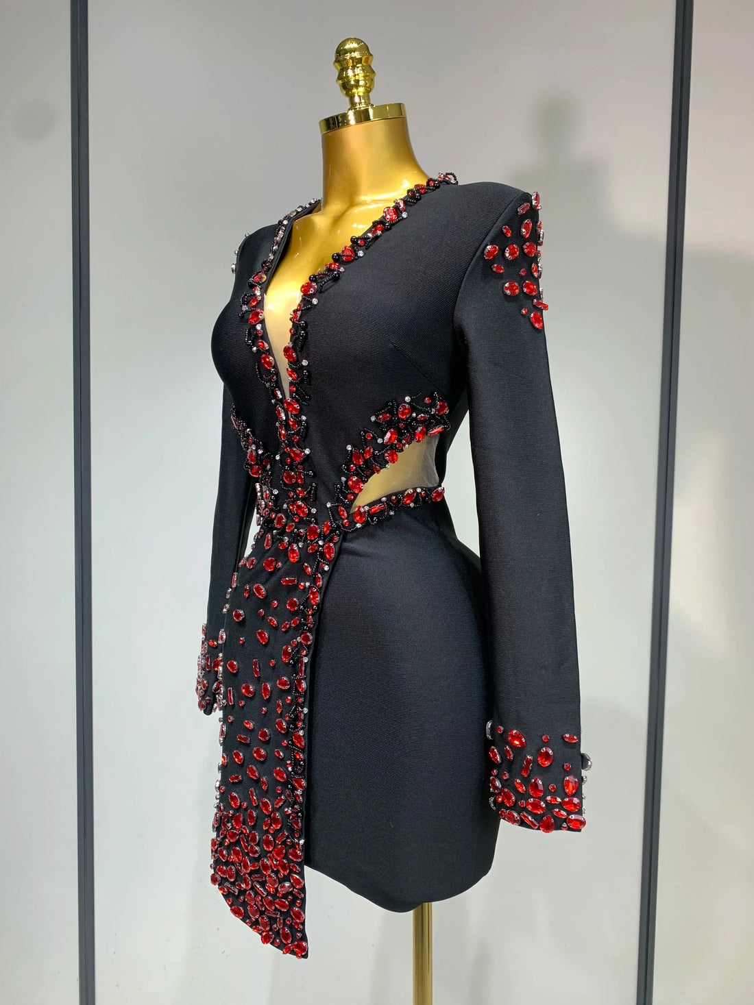 Luxury Birthday Women Celebrity Sexy Long Sleeve V Neck Rhinestone Black Bandage Dress Elegant Evening Club Party Dresses black