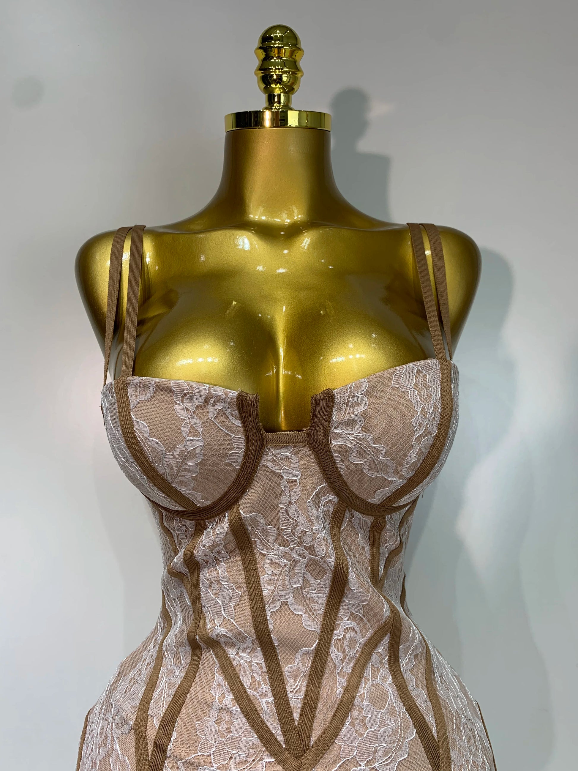 Luxury Birthday Dress Women Khaki Spaghetti Strap Lace Sexy Bodycon Celebrity Elegant Cocktail Club Party Bandage Dress