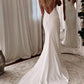 Modern Simple Satin Wedding Dress V-neck Spaghetti Straps Backless Formal Pleat Bridal Growns vestido de noiva Sweep Train