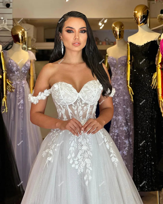 A-line sukienki ślubne ukochane aplikacje Tiulle Brides imprezowe sukienki dla kobiet długie ślubne sukienki wieczorowe
