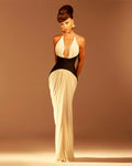 Hot Sale Celebrity Red Carpet Evening Party Dress Women Sexy Halter Off the Shoulder Deep V-Neck Bodycon Long Dress