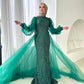 Muslim Mermaid Prom Dress Puff Sleeve Beaded فساتين مناسبة رسمية Elegant Plus Size Vestidos De Noche