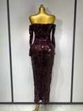 Women Luxury Sequin Celebrity Sexy Off Shoulder Long Bodycon Dress Elegant Evening Club Party Fashion Birthday Dresses