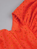 Orange Halter Sleeveless Cut Out Log Dress Diamonds Maxi Bodycon Elegant Party Evening Stage Performance Vestido