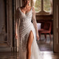 Stunning Beaded Sequined Long Sleeves V-neck Mermaid Wedding dresses Side Slit Backlesss Sexy Custom Made 2024 Rode De Morrie