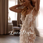 Luxus V-Ausschnitt Meerjungfrau Hochzeitskleider ärmellose Spitze Applikationen Strandbraut Kleid Rückenloser Sweep-Zug Vestido de Novia