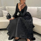 Black Long Sleeves فساتين سهره فاخره  Satin Slim A-line Prom Dresses Nobility Elegantly Handmade Vestidos De Noche